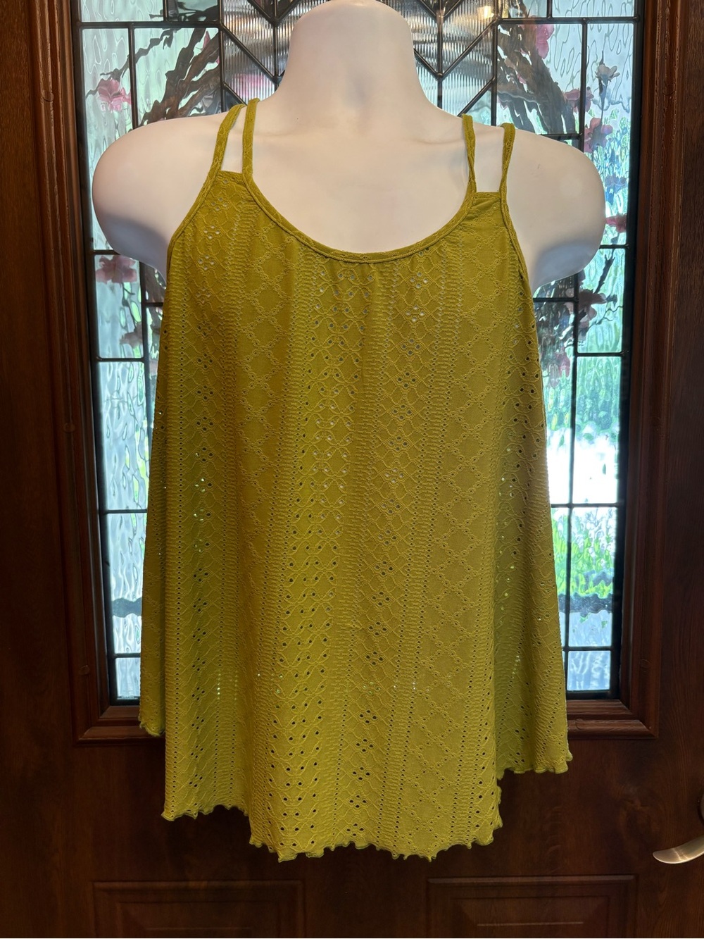 Women's Sleeveless Eyelet Knit Tank Top - Lime Green L